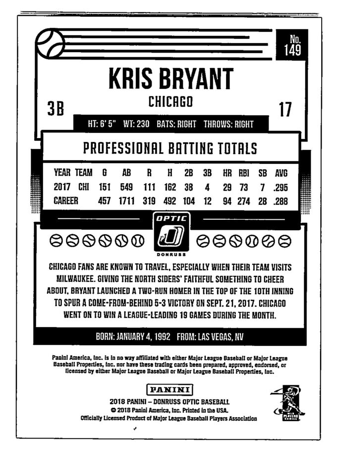 Kris Bryant Silver  Donruss Optic